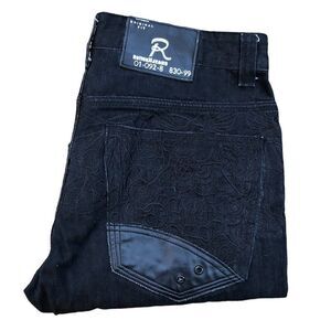 REFLEX Embroidered Jeans Size 30 Black